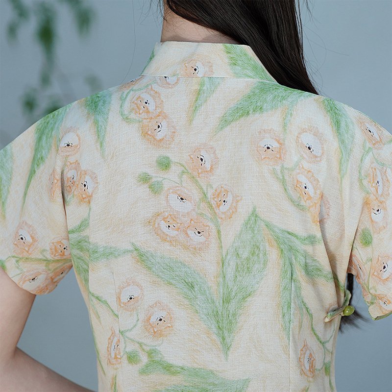 Timeless Vintage Floral Silk Green Cheongsam Dress