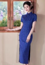 Traditional Blue Cheongsam Floral Patterns
