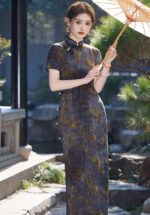 Traditional Gold Butterfly Patterned Cheongsam Dress