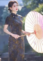 Traditional Gold Butterfly Patterned Cheongsam Dress
