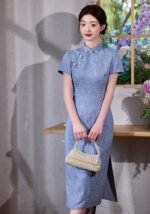 Traditional Blue Cheongsam Floral Patterns