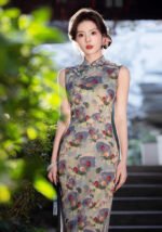 Vibrant Floral-Print Cheongsam Dress Sleeveless Qipao