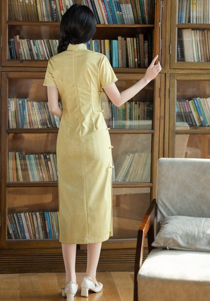 Vintage Yellow Cheongsam Dress Traditional Chinese Qipao
