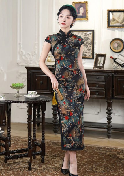 Vintage-Inspired Floral Printed Cheongsam Dress