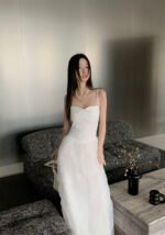 White Elegant Strapless Tulle Maxi Dress