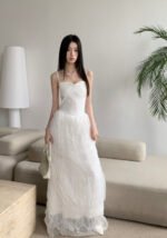 White Elegant Strapless Tulle Maxi Dress