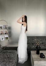 White Elegant Strapless Tulle Maxi Dress