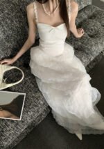 White Elegant Strapless Tulle Maxi Dress