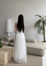White Elegant Strapless Tulle Maxi Dress