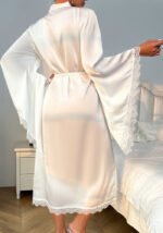 Women Satin Pajamas Lace Robe Nightgown Bathrobe Homewear