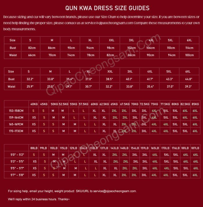 qun kwa dress size chart