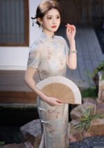 Women's Mid-Length Qipao Dress Blue Printed Cheongsam