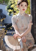 Women's Mid-Length Qipao Dress Blue Printed Cheongsam