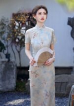 Women's Mid-Length Qipao Dress Blue Printed Cheongsam