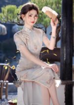 Women's Mid-Length Qipao Dress Blue Printed Cheongsam