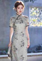 womens-mid-length-qipao-grey-ink-painting-print-cheongsam-dress