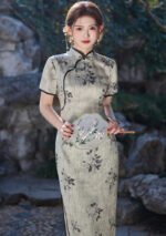 womens-mid-length-qipao-grey-ink-painting-print-cheongsam-dress
