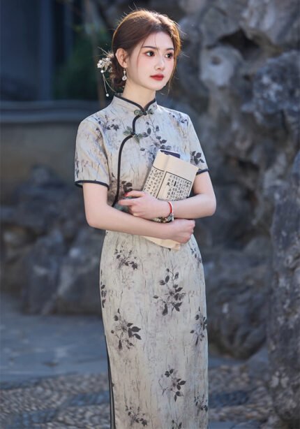 womens-mid-length-qipao-grey-ink-painting-print-cheongsam-dress