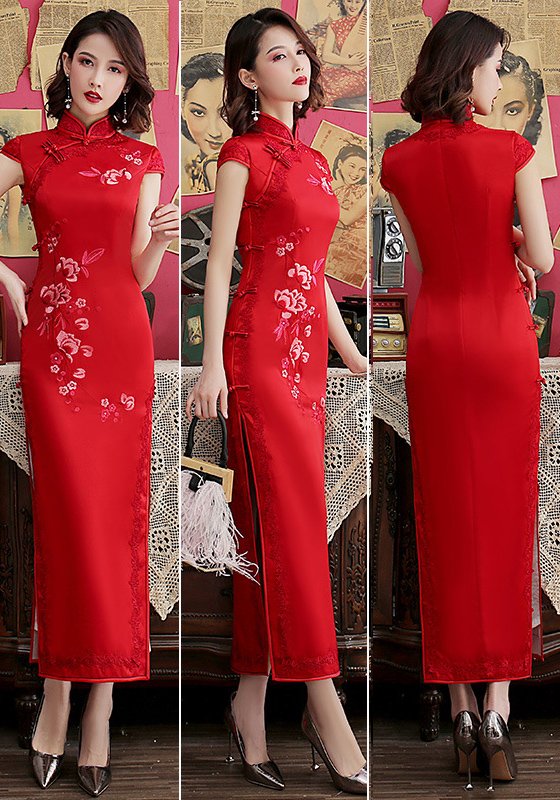 2025 Multicolor Embroidered Qipao Floral Vintage Cheongsam Dress