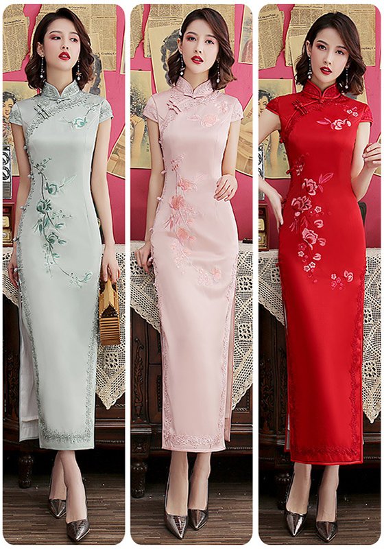 2025 Multicolor Embroidered Qipao Floral Vintage Cheongsam Dress