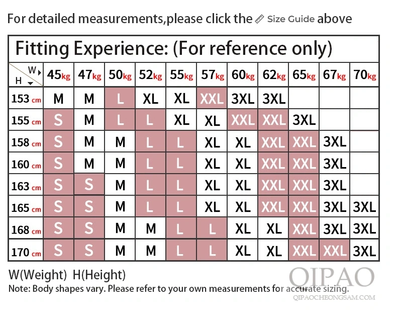 Qipao size reference