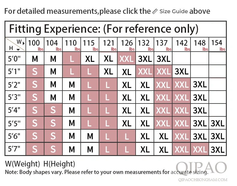 Qipao size reference
