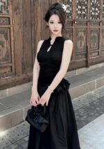 Black Modern Cheongsam-inspired Puffy Dresses