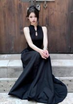 Black Modern Cheongsam-inspired Puffy Dresses