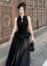 Black Modern Cheongsam-inspired Puffy Dresses