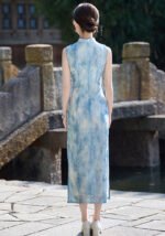 Blue Floral Qipao Sleeveless Elegant Cheongsam Dress