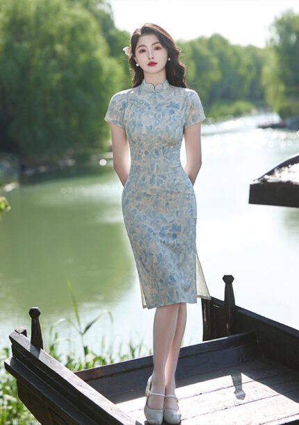 Blue Floral Qipao Vintage Cheongsam Dress