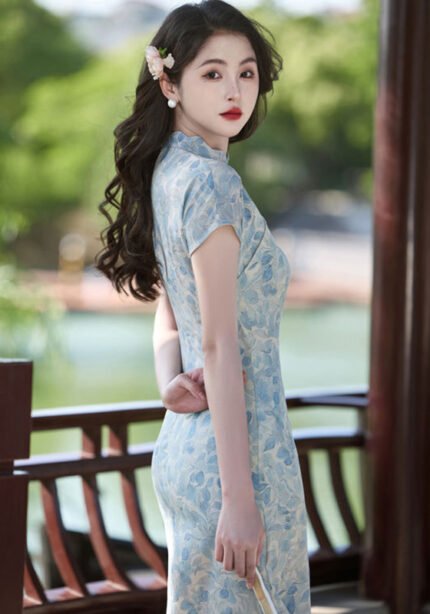 Blue Floral Qipao Vintage Cheongsam Dress