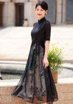 Elegant Black Cheongsam Modern Chinese Qipao