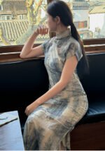 Elegant Cheongsam Chinese Watercolor Print Qipao Dress