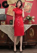 Elegant Chinese Cheongsam Dress Multi-Colored Floral Short Qipao​