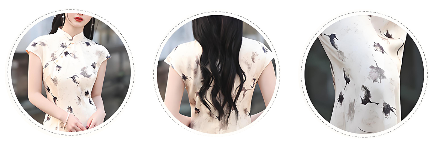 Elegant Chinese Ink-Wash Floral Cheongsam Dress