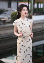 Elegant Chinese Ink-Wash Floral Cheongsam Dress