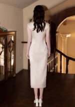 Elegant Cream Blue Sleeveless Qipao Dress
