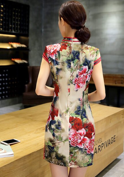 Elegant Floral Print Short Qipao Dress