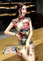 Elegant Floral Print Short Qipao Dress