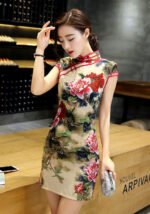 Elegant Floral Print Short Qipao Dress