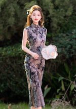 Elegant Floral Print Sleeveless Qipao Dress