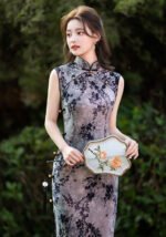 Elegant Floral Print Sleeveless Qipao Dress