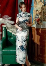 Elegant Floral-Print Traditional Chinese Qipao Dress