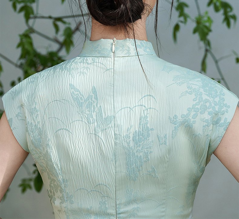 Elegant Light Blue Floral Cheongsam Dresses