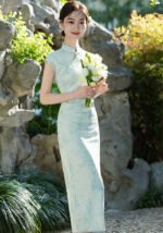 Elegant Light Blue Floral Cheongsam Dresses
