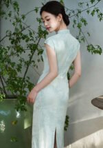 Elegant Light Blue Floral Cheongsam Dresses