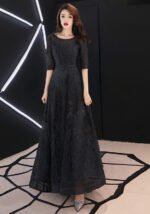 Elegant Black Tulle Lace Evening Gown