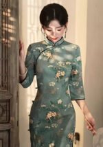 Elegant Qipao Mandarin Collar Cheongsam Dress