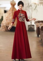 Red Chinese Embroidered Cheongsam Dress